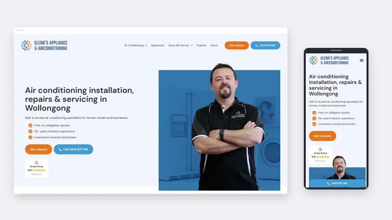 Glenn’s Appliance & Air Conditioning website on desktop and mobile.