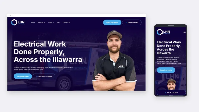 LHN Electrical website on desktop and mobile.