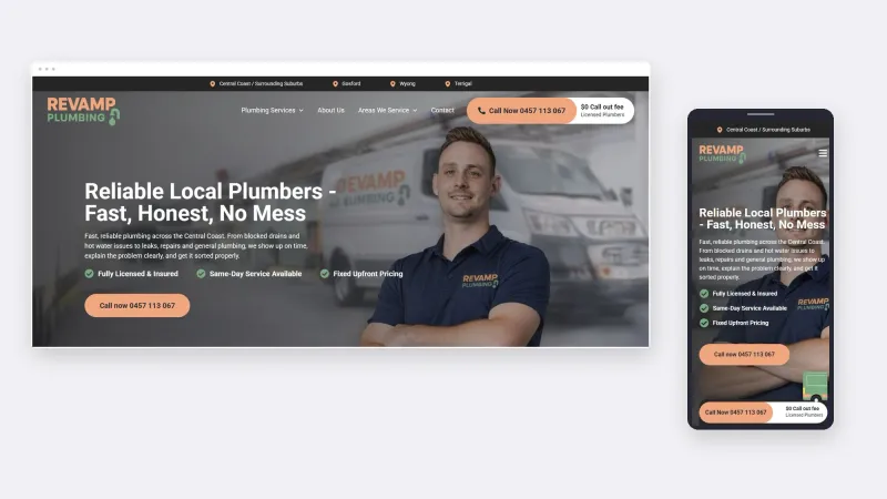 Revamp Plumbing website on desktop and mobile.